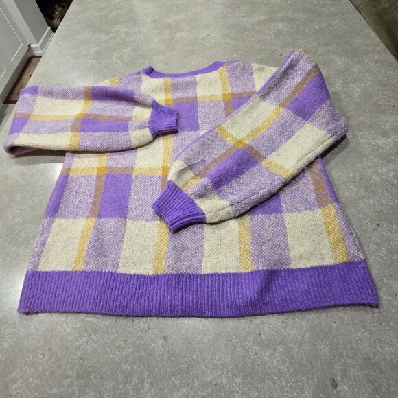 VERO MODA Women’s Plaid Puff Long Sleeves Sweater Lilac/Gold/Cream - Sze Medium - Picture 7 of 11
